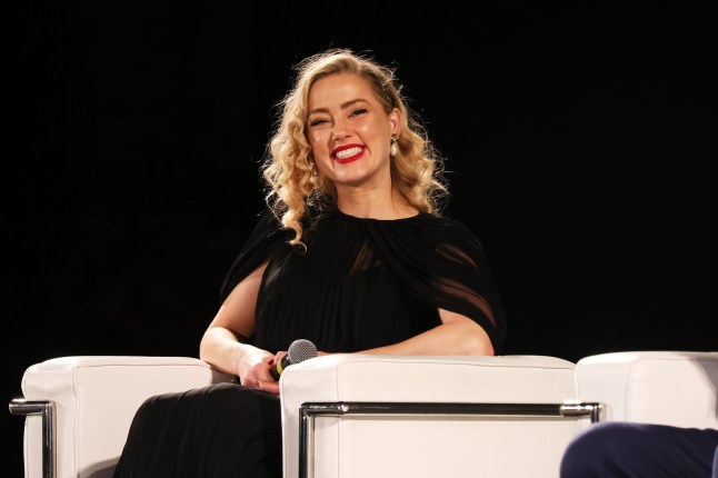 TAORMINA, ITALY - JUNE 24: Amber Heard speaks on the stage during the 69th Taormina Film Festival on June 24, 2023 in Taormina, Italy. (Photo by Ernesto Ruscio/Getty Images)