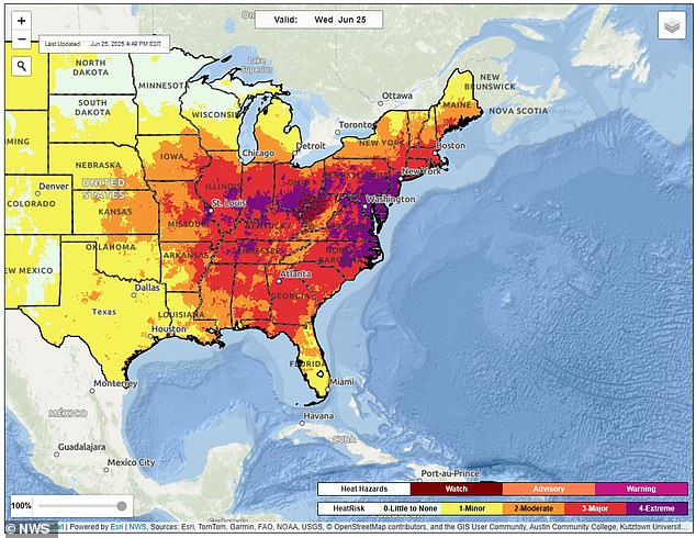 The National Weather Service has issued excessive heat warnings across the eastern US, with heat indexes soaring above 110°F. These alerts warn of dangerous conditions that increase the risk of heat-related illnesses through Friday