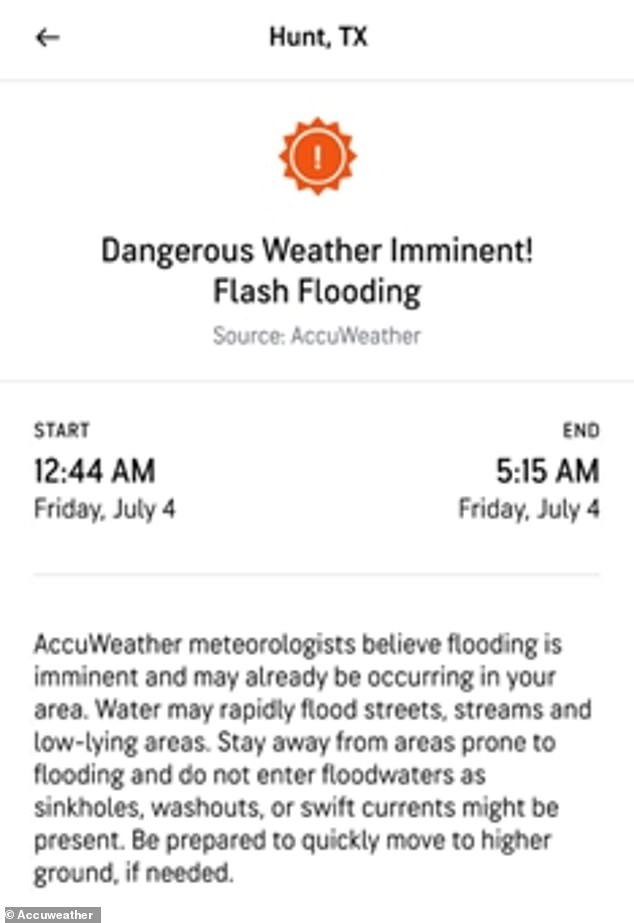 AccuWeather Chief Meteorologist Jonathan Porter told the Daily Mail that AccuWeather forecasters sent out an urgent alert of life-threatening floods in Kerr Country 30 minutes before the National Weather Service (NWS) on July 4