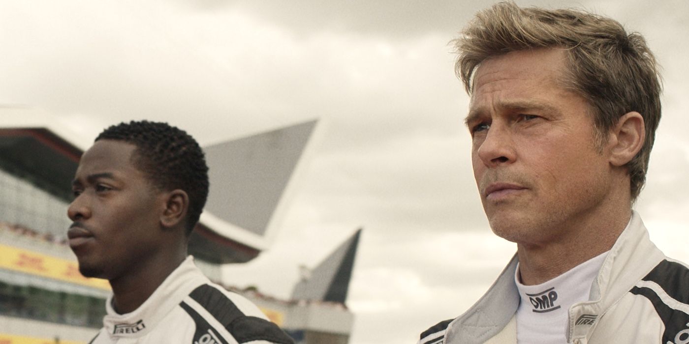 Damson Idris as Joshua Pearce and Brad Pitt as Sonny Hayes in Apple Original Films' F1