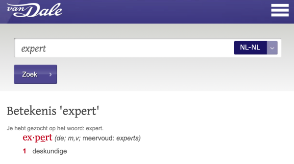 Definitie van een (SEO) expert in Van Dale woordenboek
