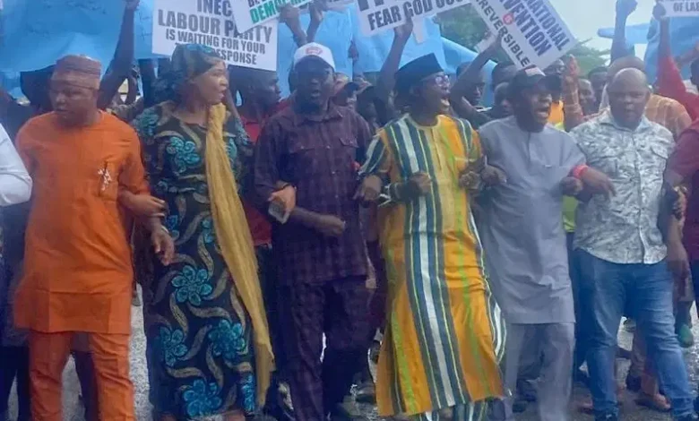Protesters clash over Labour Party faction outside INEC HQ 1 Nigerians Online News Labour Party Protesters storm INEC headquarters