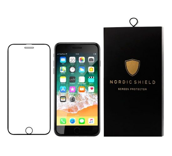 Nordic Shield panserglas iphone 6/6S/7/8 full cover sort blister produktbillede