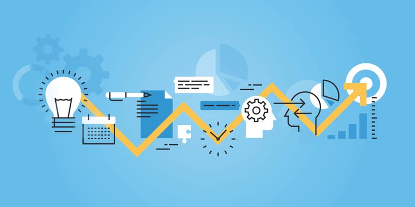 Flat line banner of development process, from idea to realization Flow chart