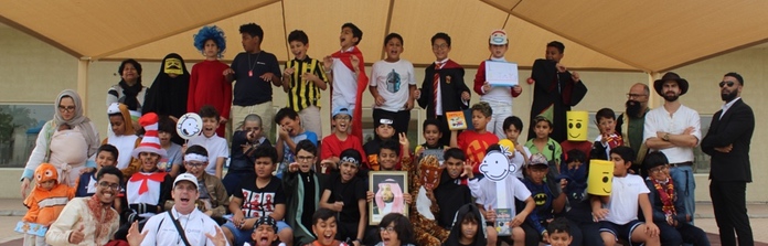 Students dressed in costumes as various characters 