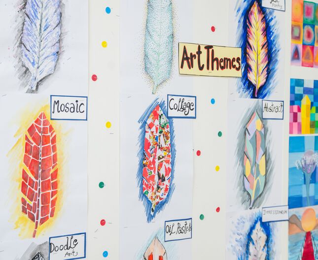A display of art work created by students at Nün Academy International School Jeddah