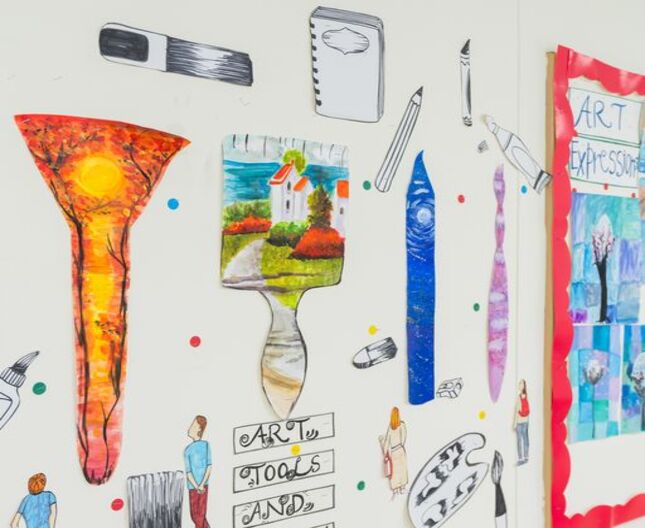 A colourful display of work completed by students at Nün Academy International School