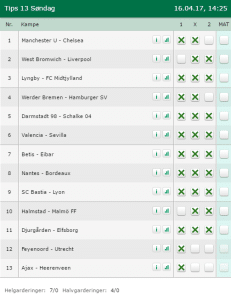 Tips 13 Søndag - 16-04-2017