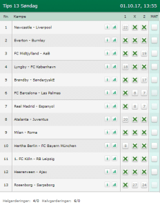 Tips 13 Søndag den 01-10-2017