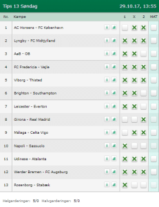 Tips 13 Søndag den 29-10-2017