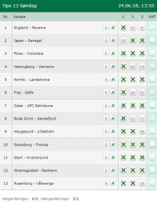 Tips 13 Søndag - 24-06-2018