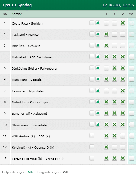 Tips 13 Søndag den 17-06-2018