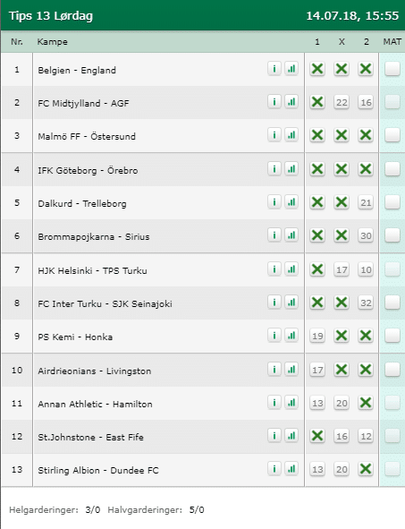 Tips 13 Lørdag den 14-07-2018