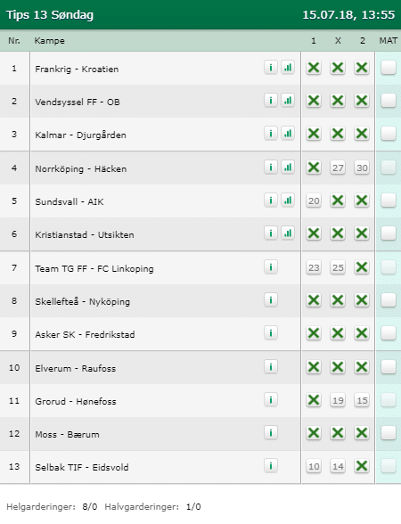 Tips 13 Søndag den 15-07-2018