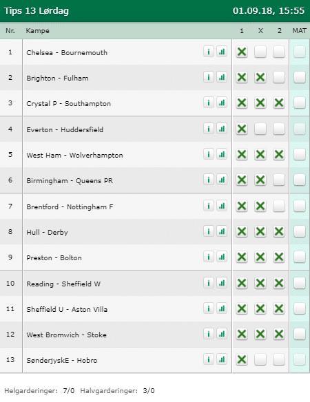 Tips 13 Lørdag den 01-09-2018