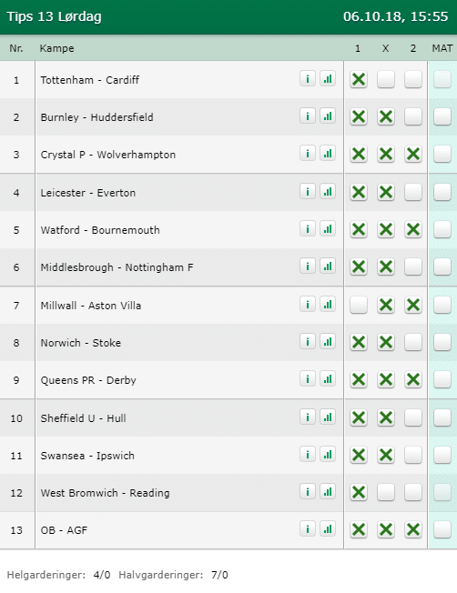 Tips 13 Lørdag - 06-10-2018