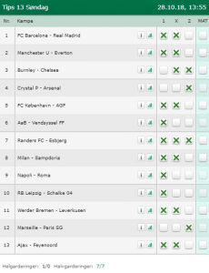 Tips 13 Søndag den 28-10-2018.
