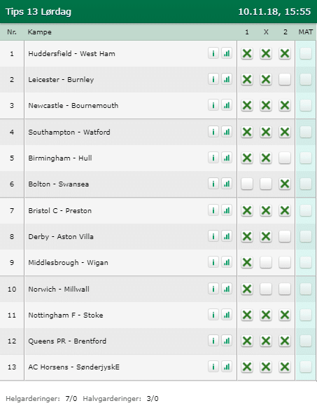 Tips 13 Lørdag den 10-11-2018