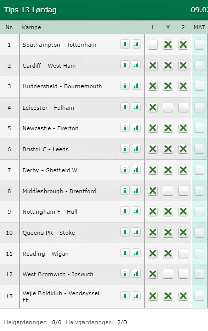 Tips 13 Lørdag - 09-03-2019