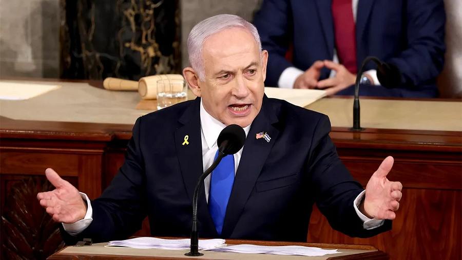 Israeli Prime Minister Benjamin Netanyahu addresses Congress on Wednesday. (Getty Images)