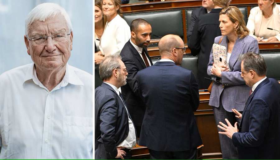 Walter Zinzen - Peter De Roover, Sammy Mahdi, Vincent Van Peteghem, Annelies Verlinden en Bart De Wever in de Kamer. Beeld Eric de Mildt - Photo News