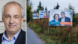 Gemeentelijke verkiezingaffiches in Mariakerke bij Gent (2018). ‘Politiek op lokaal niveau is altijd vrij sterk gepersonaliseerd geweest’, betreurt Rolf Falter. Beeld rv / Wouter Van Vooren