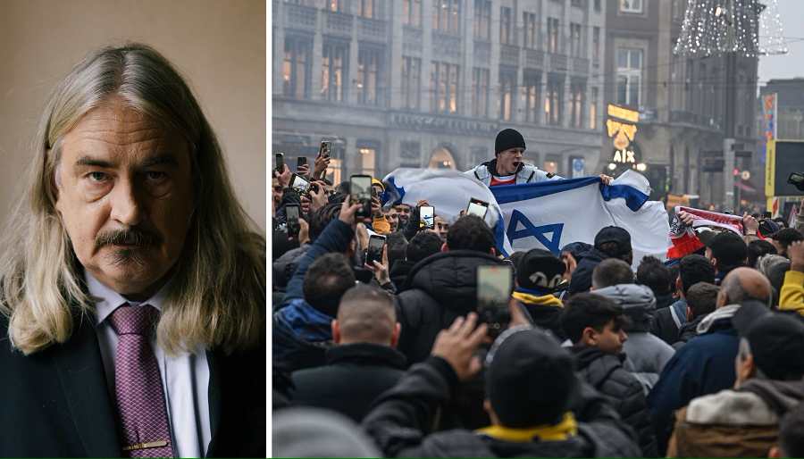 Israëlische supporters verzamelden voor de match tegen Ajax in centrum Amsterdam. Over hun provocaties werd door regering én media in eerste instantie gezwegen.Beeld Rebecca Fertinel/Anadolu via Getty Images