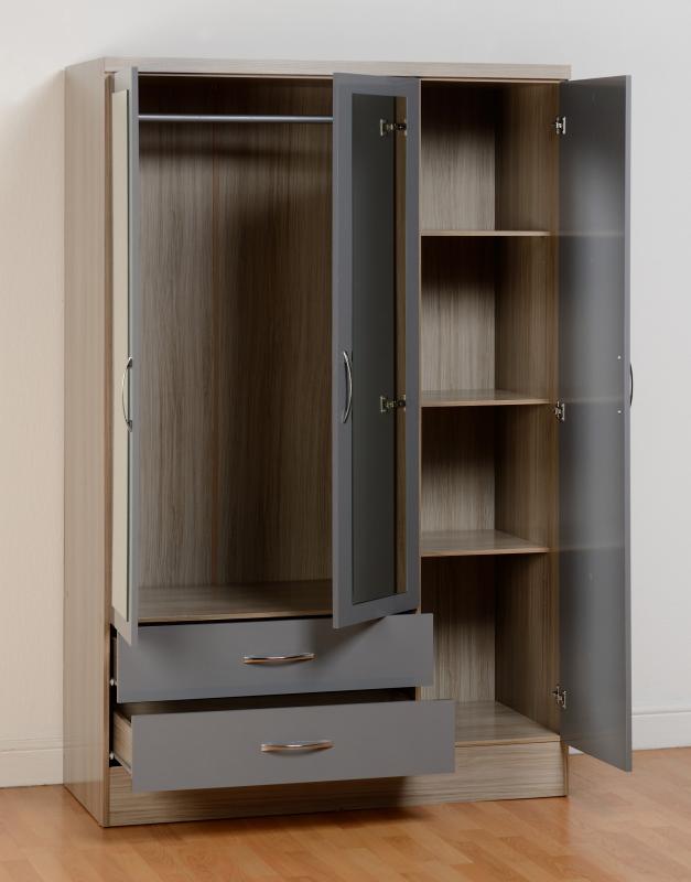 Nevada Grey Gloss 3 Door 2 Draw Wardrobe One Stop Furniture Online