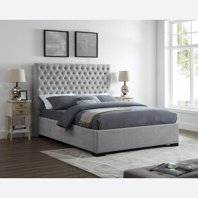 Cavendish Grey Fabric Bed Frame - Tall Headboard - Double & Kingsize