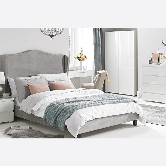 Chateaux Silver Fabric Bed Frame - Tall Headboard - 3 Sizes Available