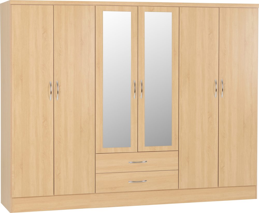 Nevada Oak Veneer 6 Door 2 Draw Wardrobe One Stop Furniture Online