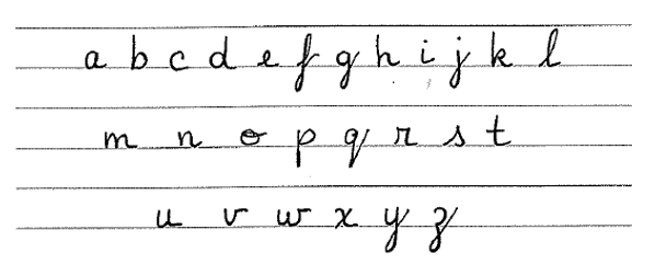 A photo of handwritten letters a-z