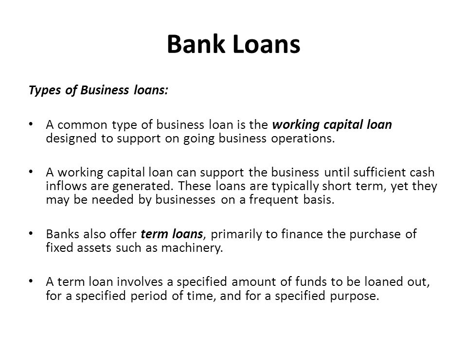 Types of bank business loans