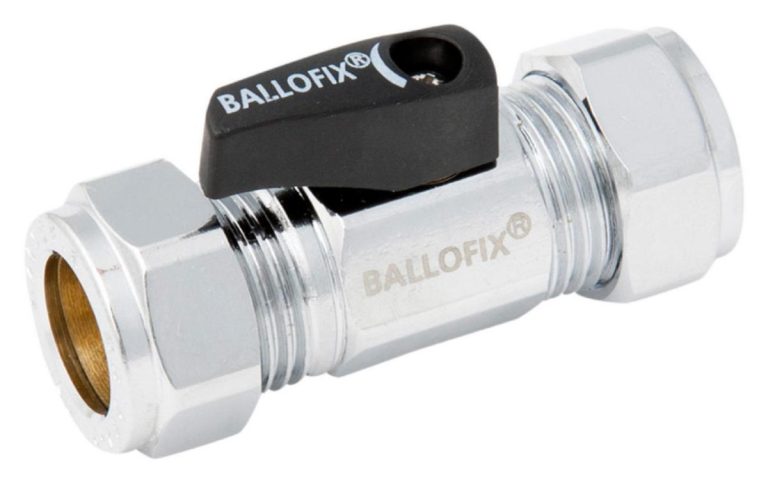 Ballofix kulventil 507 15×10 mm klämring x klämring förkromad med vred