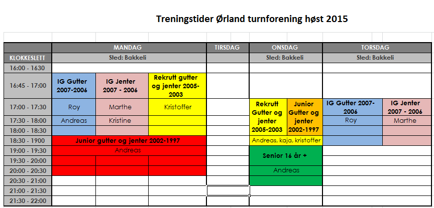 Treningstider høsten 2015