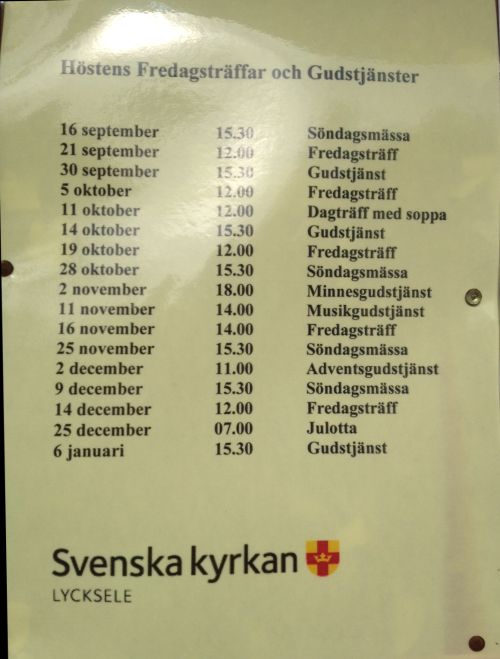 Höstens fredagsträffar och gudstjänster