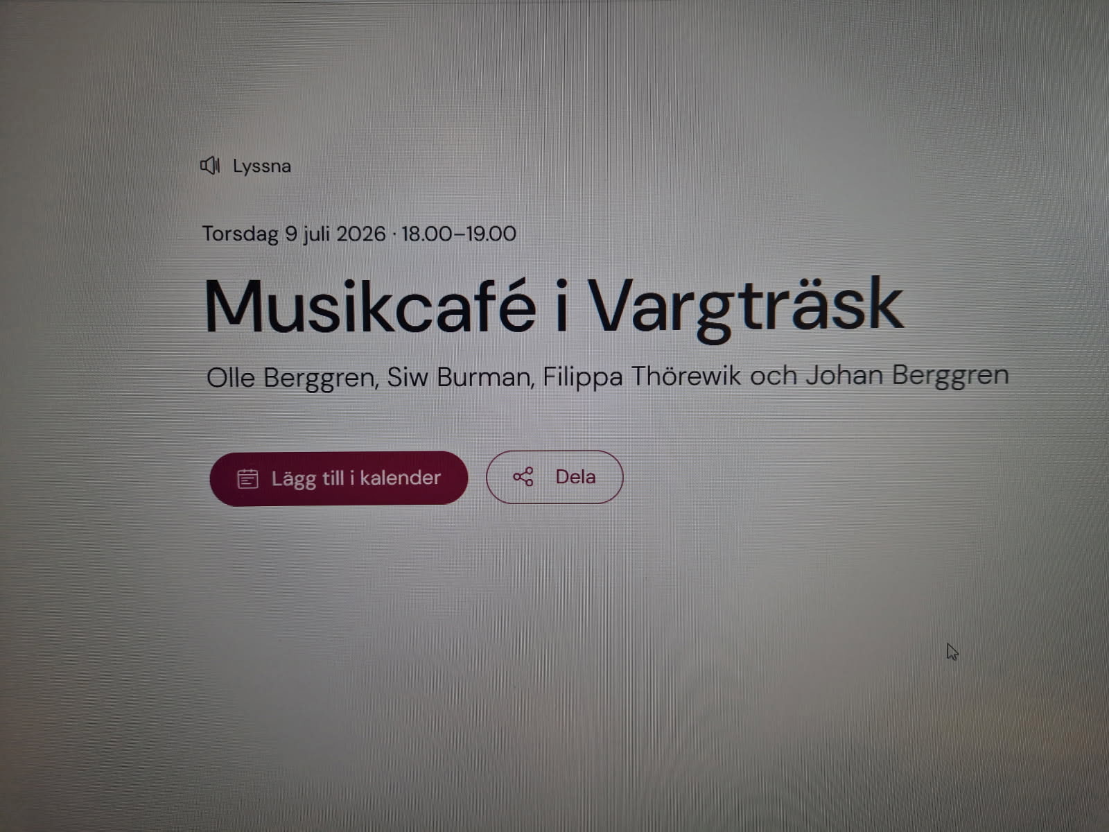 Musikcafé i Vargträsk – 9:e Juli