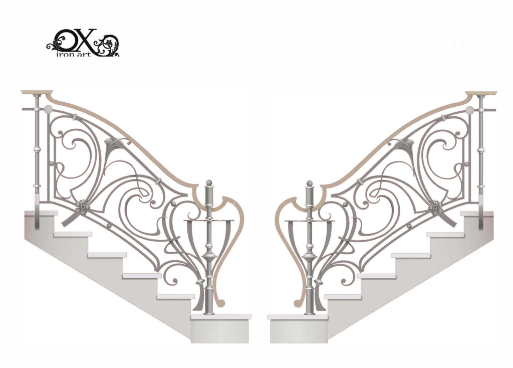 Yang Gairl And Dog And Ox Movi Xxx - Wrought iron banister with trumpet flower and ornate starting elements - OX  Iron Art