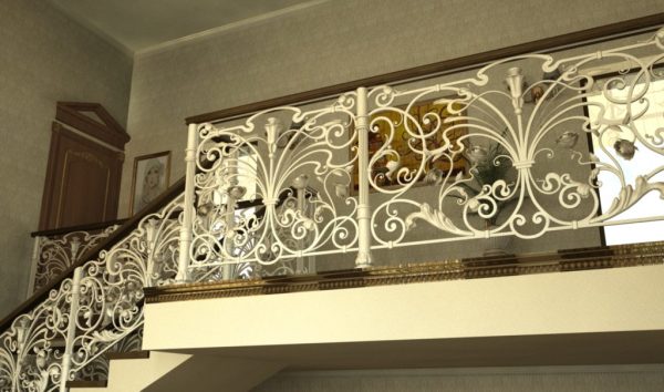 Smeedijzeren balustrade met houten leuning “Franse Lelie”