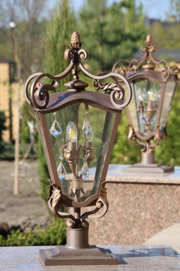 Wrought iron gate lamp Pine cone
