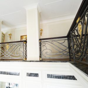 Wrought iron spiral staircase and balustrade “Waterfall” overview