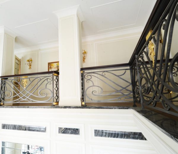 Wrought iron spiral staircase and balustrade “Waterfall” overview