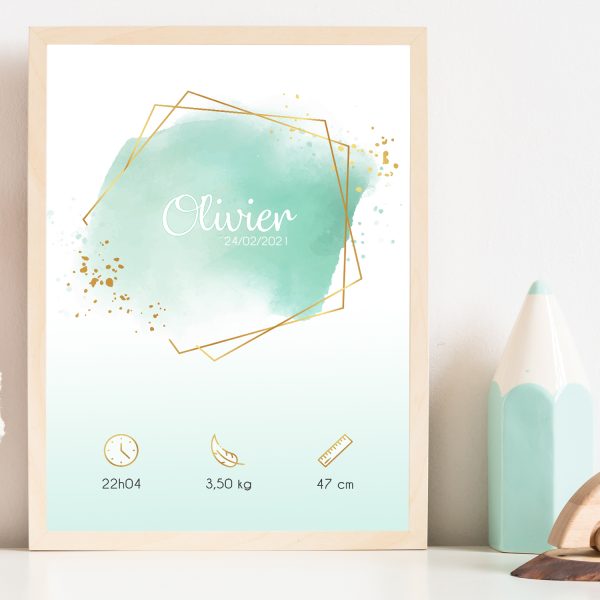 Affiche naissance Aquarelle verte