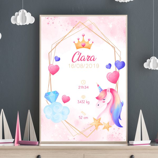 Affiche naissance Licorne
