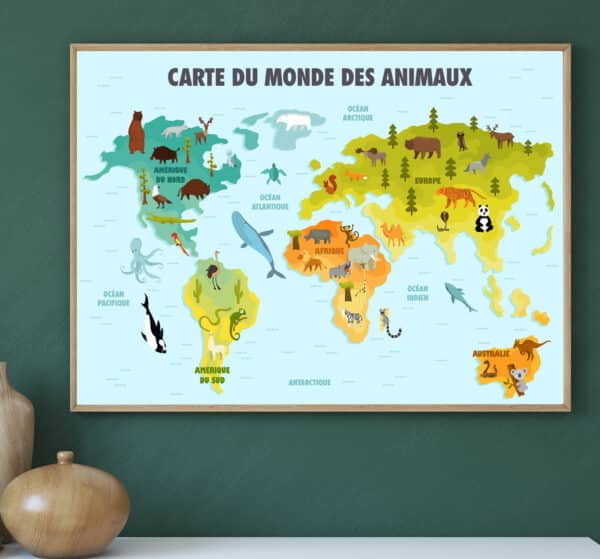 Affiche éducative Carte du monde des animaux