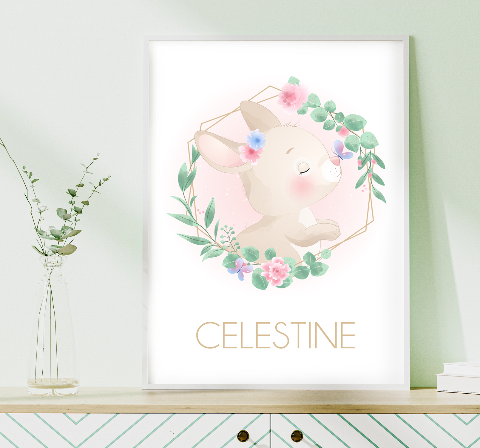 Affiche Prénom Couronne Lapin
