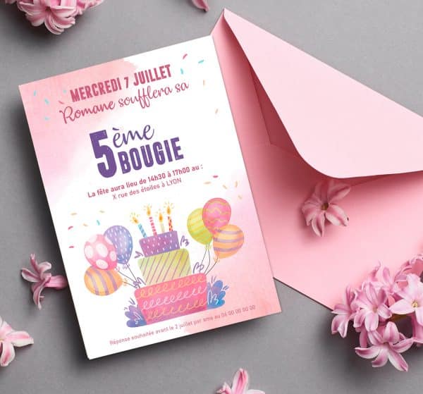 Carte d'invitation anniversaire fille