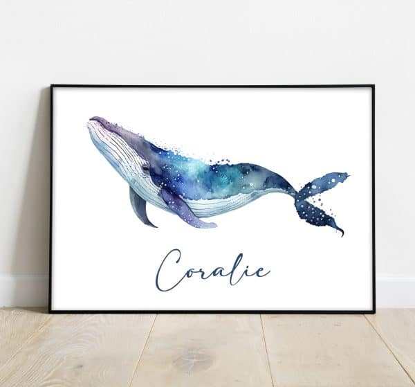 Affiche prénom baleine aquarelle