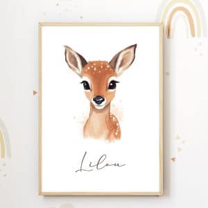 Affiche prénom biche aquarelle