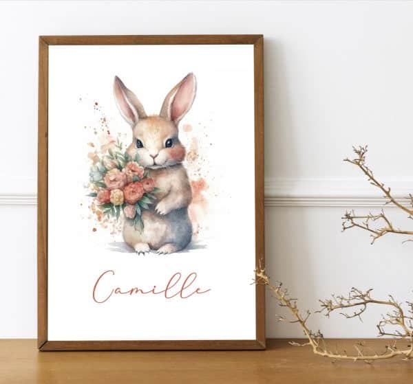 Affiche prénom lapin aquarelle